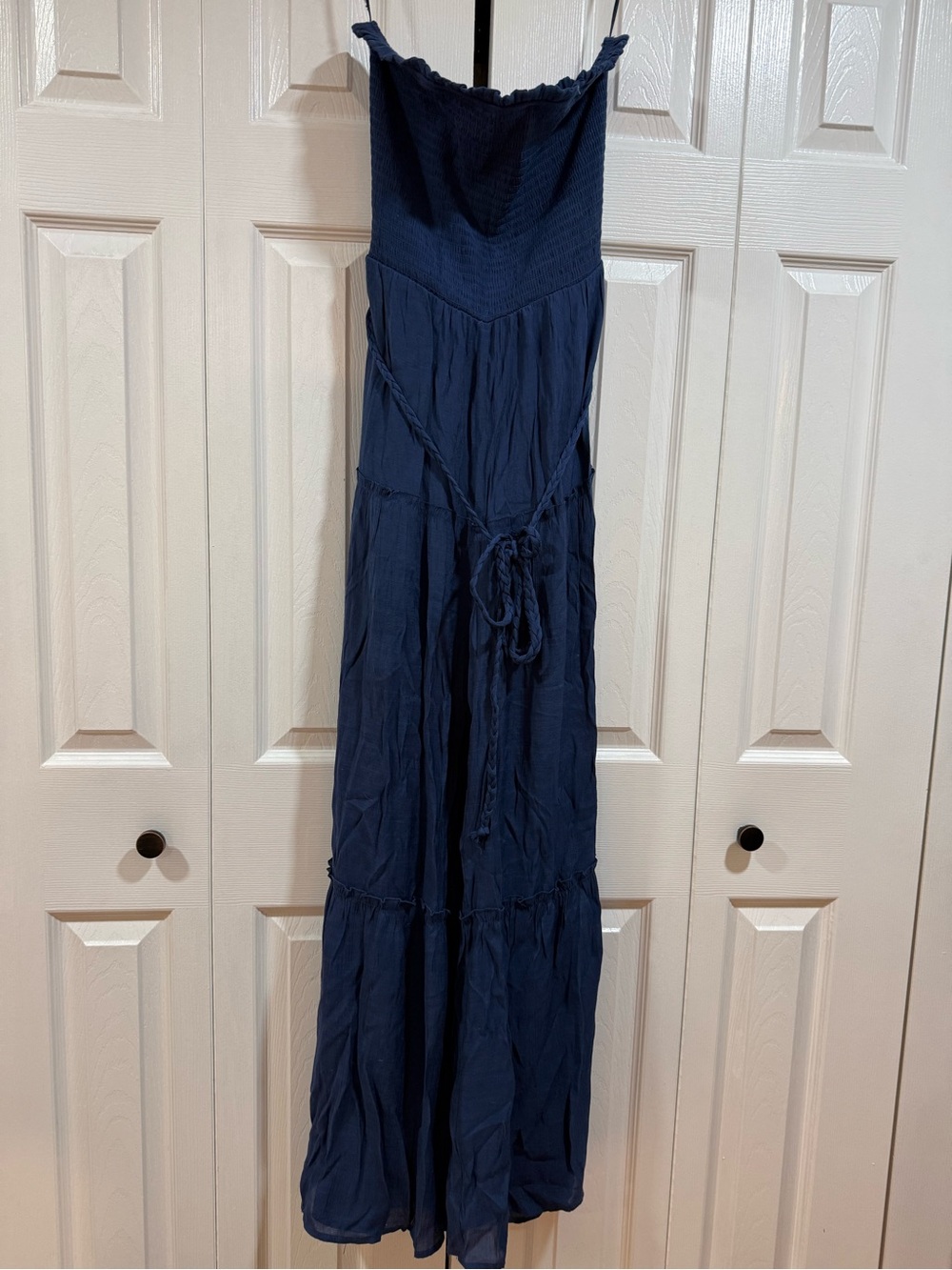 Love Tree Navy Strapless Maxi Dress with Tie Waist